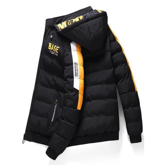Men's Dynamic Black & Yellow Hooded Puffer - New Urban Style Jacket - Picture 10 of 10